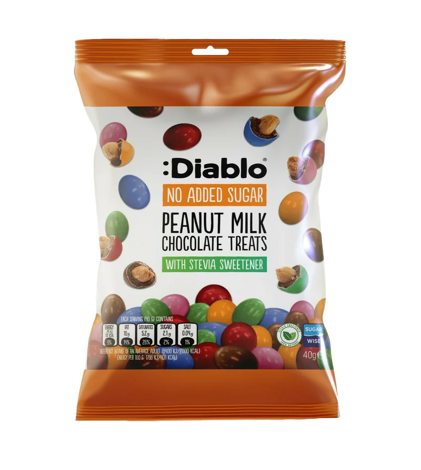 Peanutmilkchocolatetreats_CHK-040-PMC-P24_4da05405-80b5-487c-9f6c-5295cbfd3271 شکلات شیری با بادام زمینی بدون شکر افزوده 40 گرم - تصویر 1